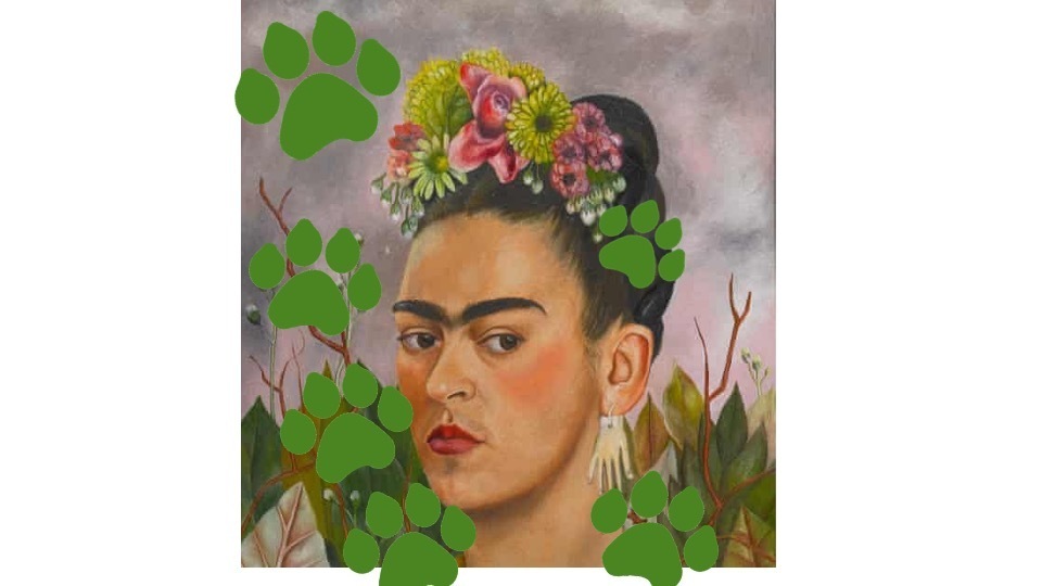 Frida Khalo with paw prints